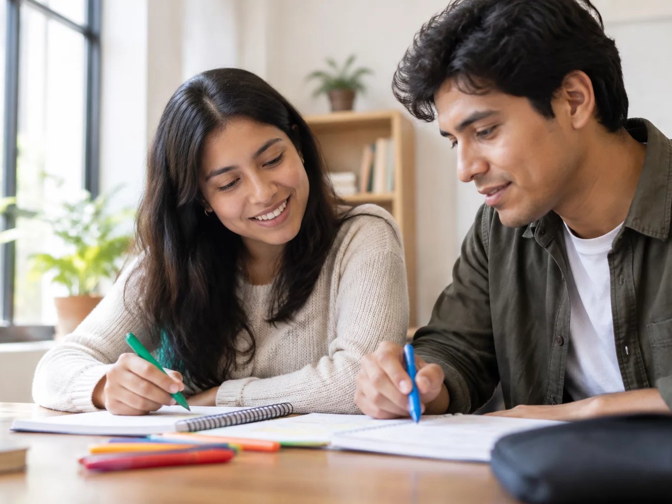 Dupla preparando su intervención con cuaderno y plumones